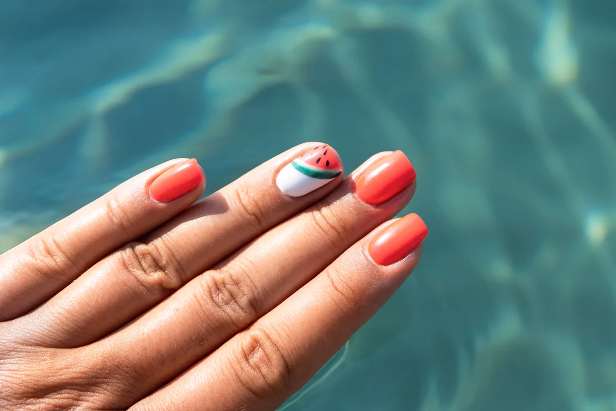 nail design with a pattern of watermelon