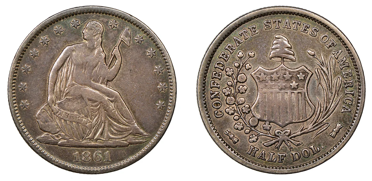 1861 50C Original Confederate States of America Half Dollar