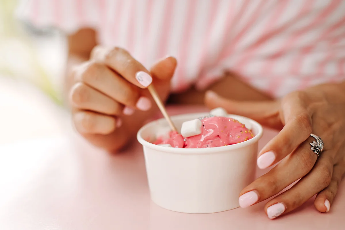 irl eating ice cream with marshmallow