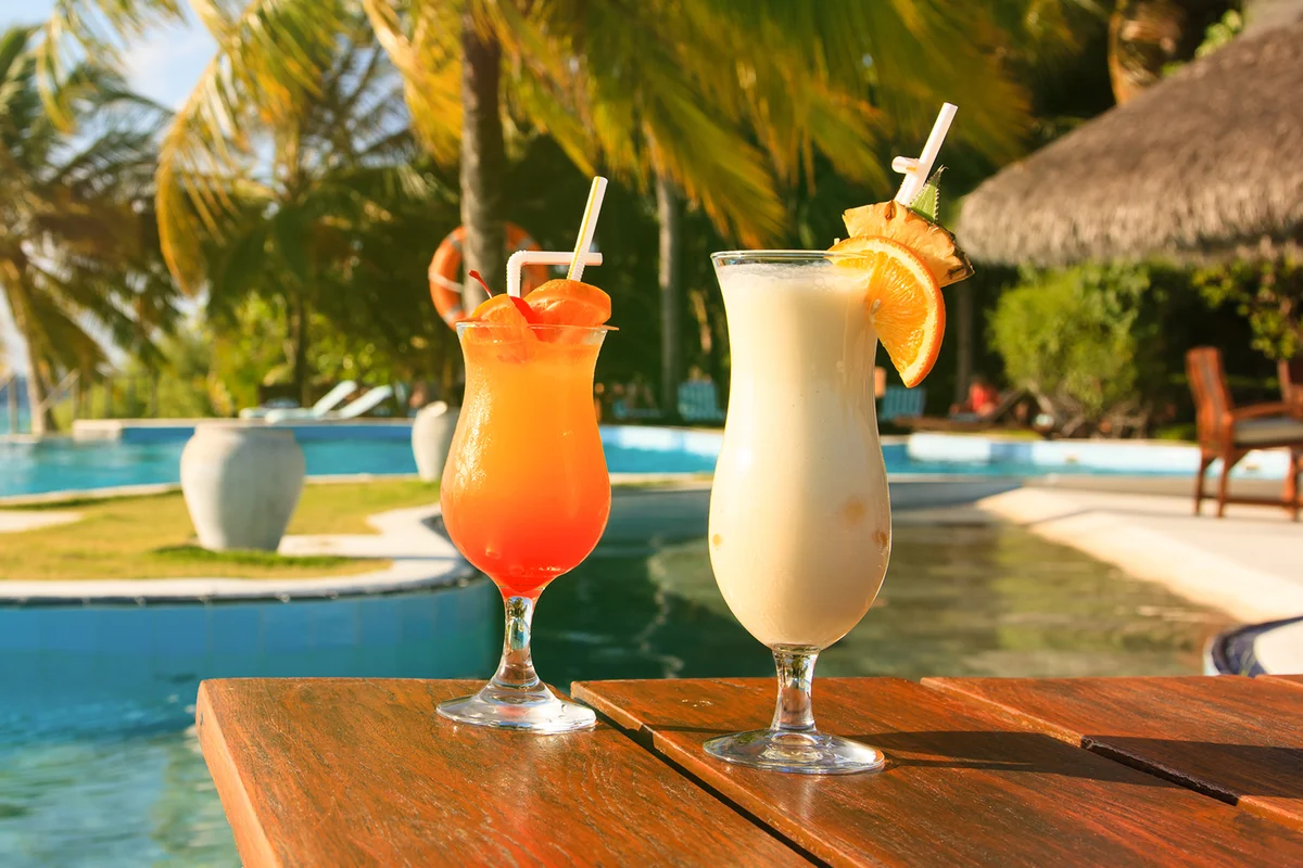 Two cocktails on luxury tropical vacation