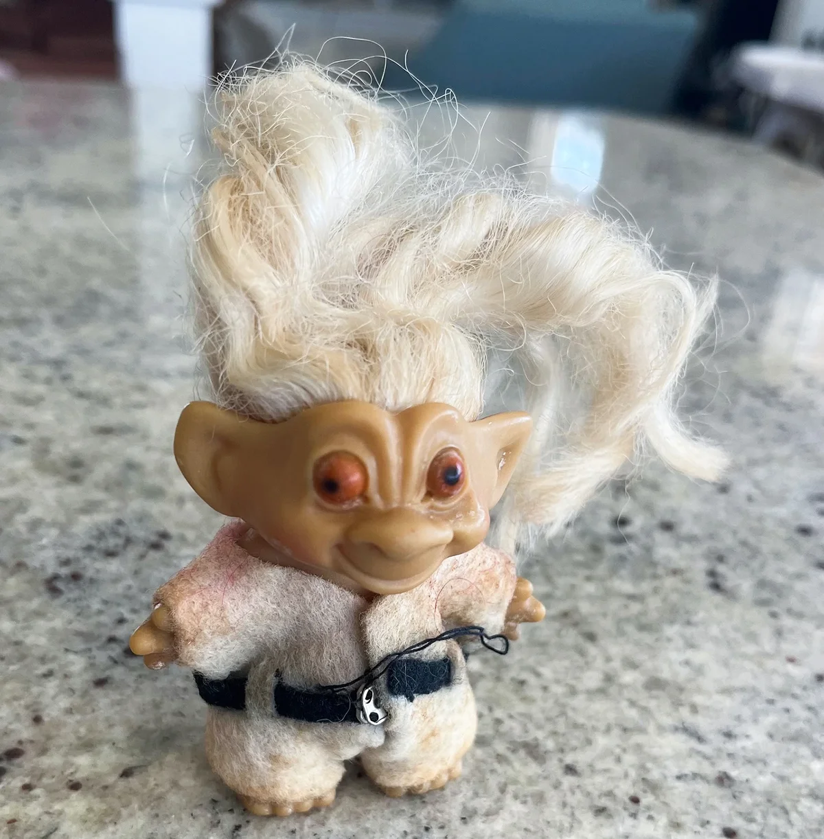 Vintage 1960s Dam Things Troll Doll with Outfit White Hair Orange Pink Eyes