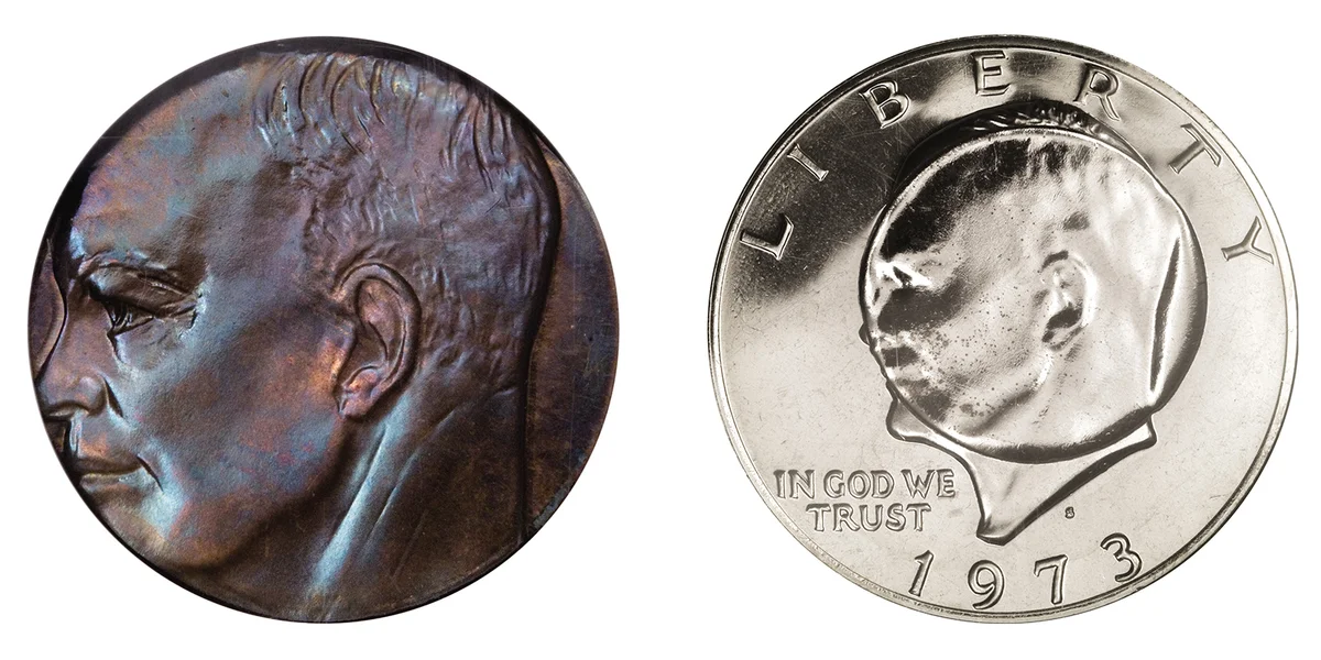 1973-S Eisenhower Dollar With Indent From Copper Planchet (Set)