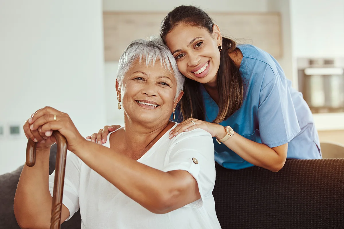 nurse with grandma to support her in retirement