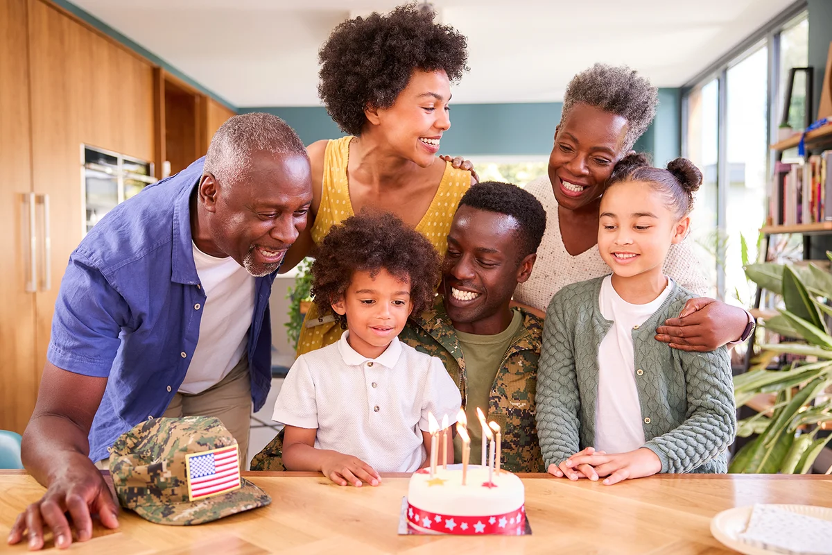 Family With Military Father Celebrating Birthday
