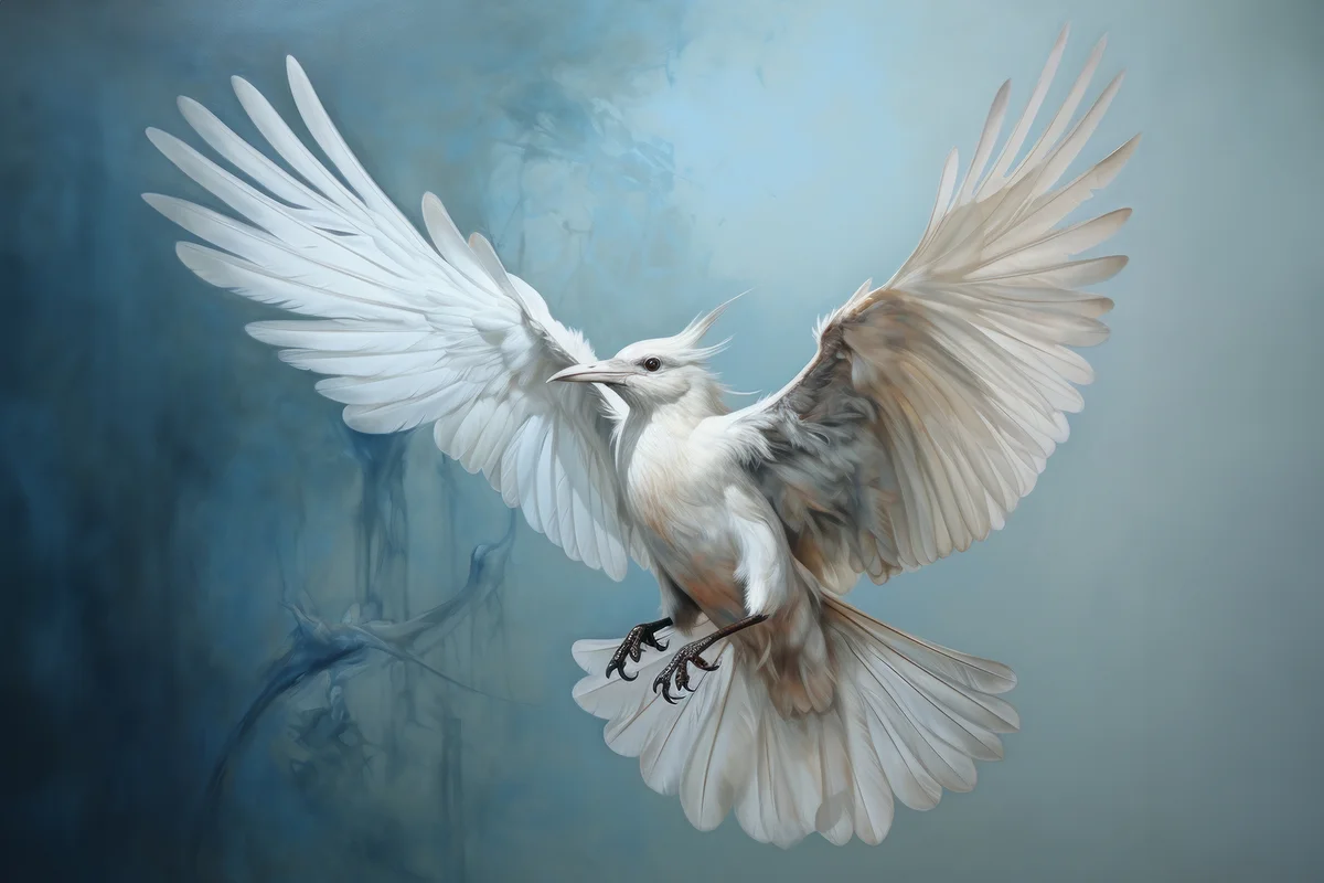 The Enigmatic Caladrius An Hyperrealistic Encounter with Mythological White Bird in a Blue Abyss