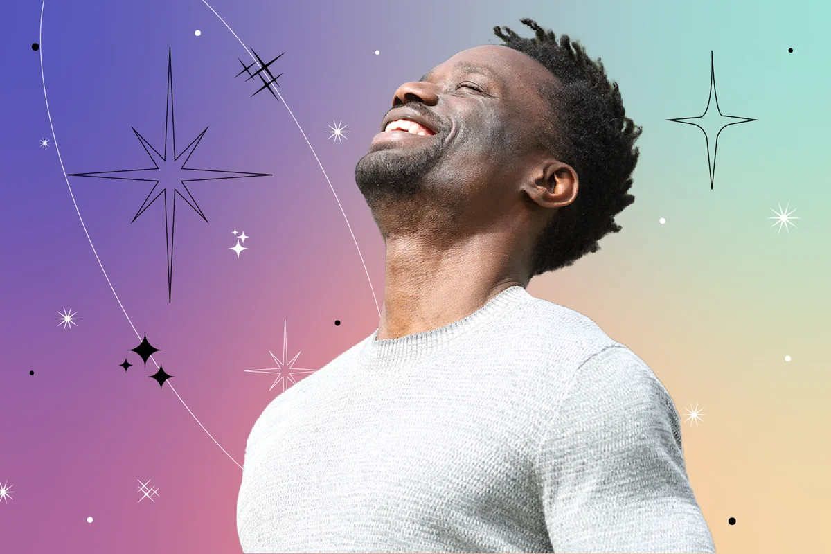 man breathing deeply fresh air