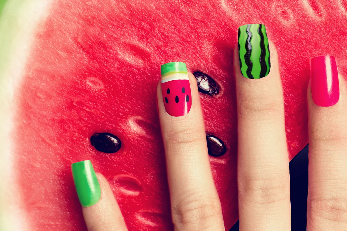 Watermelon style bright summer Art Manicure.