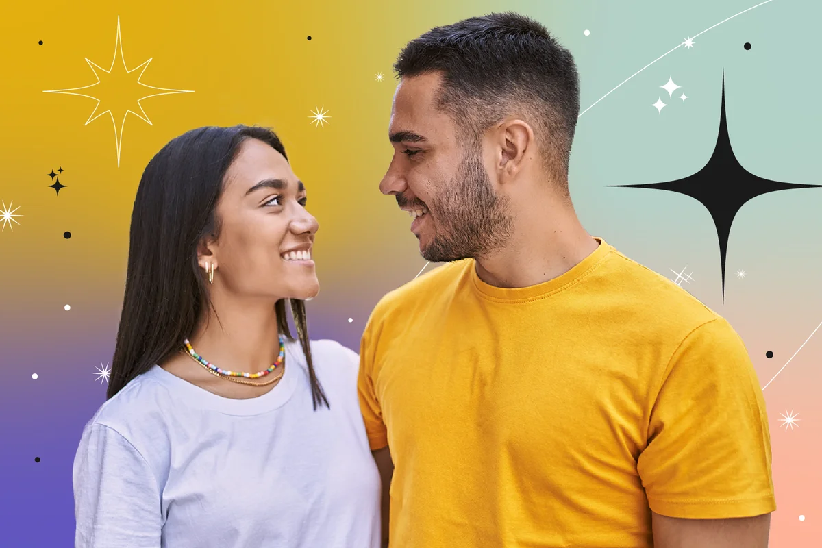 couple smiling happy and hugging