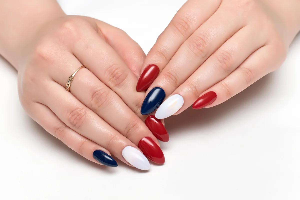Red, blue, and white nails