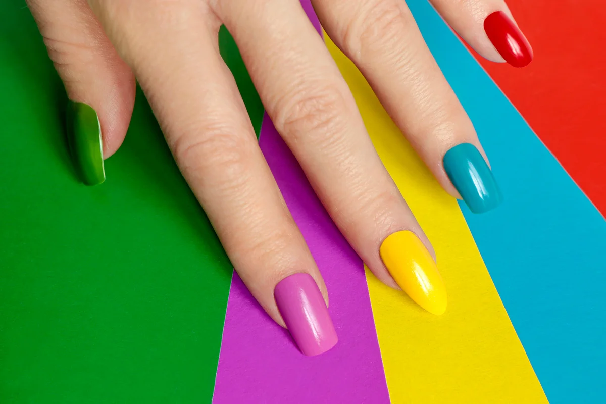 Colorful bright manicure with different nail shape,sharp,oval and square
