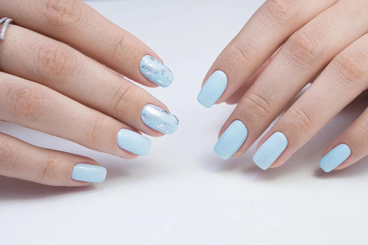 Light blue and silver nails