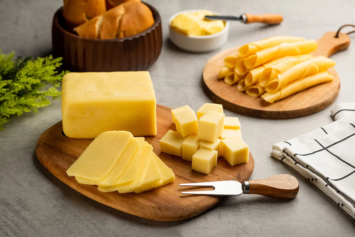 board with mozzarella cheese with bread