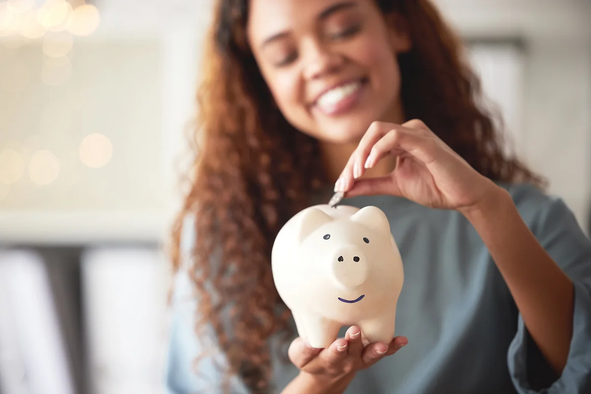 Finance, savings and closeup of a piggy bank with money for future investment, budget or wealth