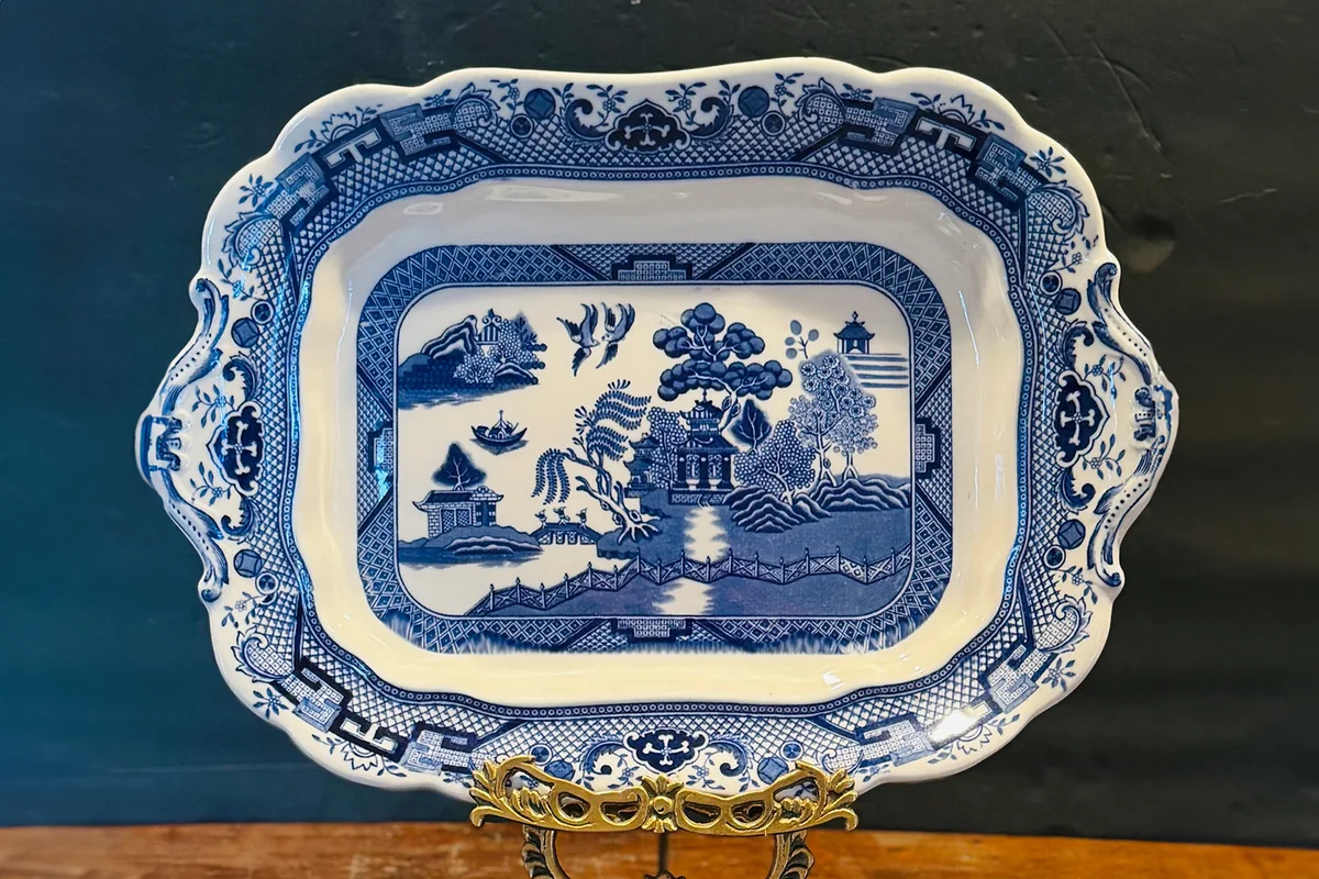 RARE Antique Blue Willow Transferware Platter by S. Hancock & Sons 1920s
