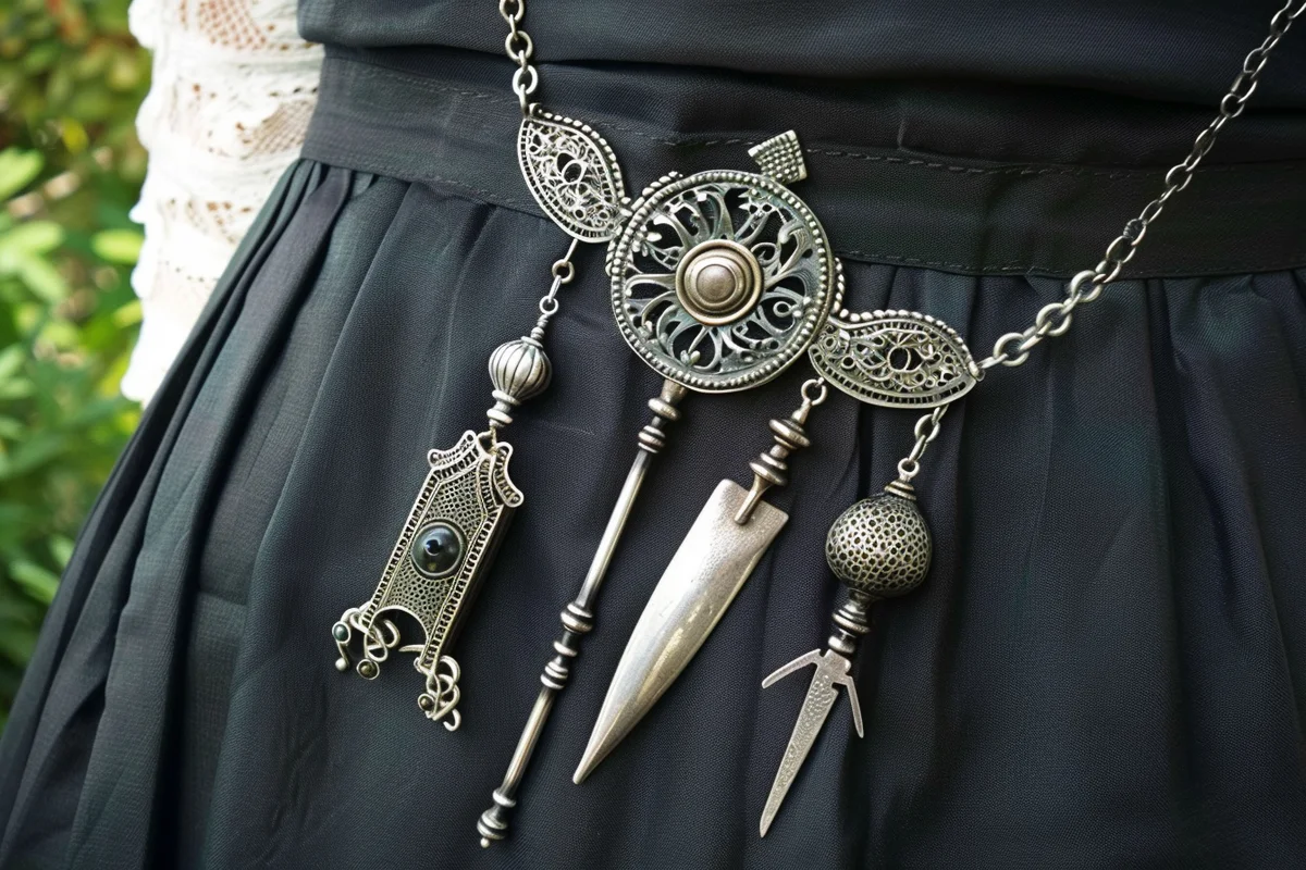 Antique Sterling Silver Chatelaine Belt Pin generated with AI