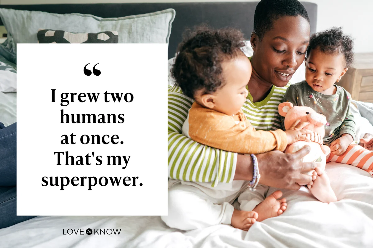Mother with twins at bed