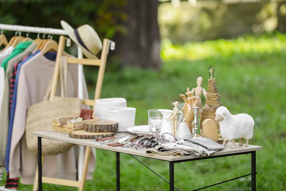 Many different items selling in yard sale