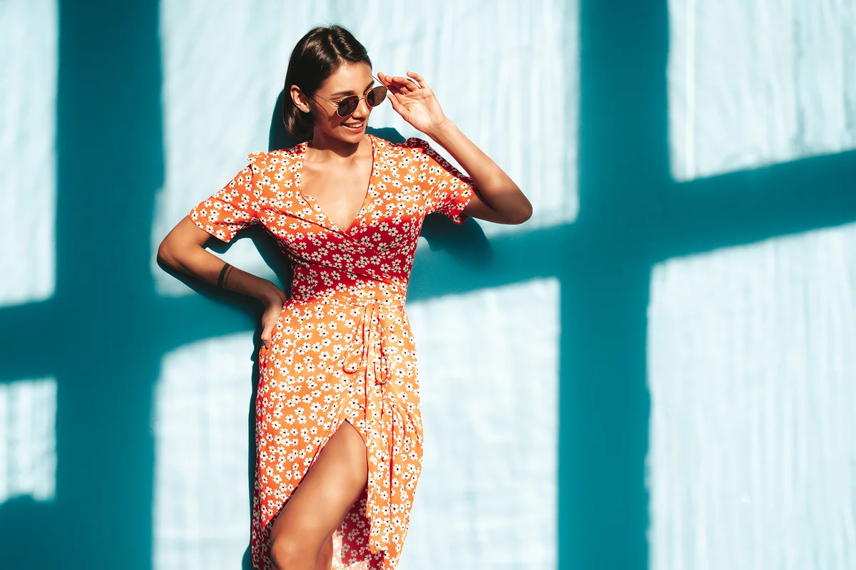 woman in trendy summer red dress