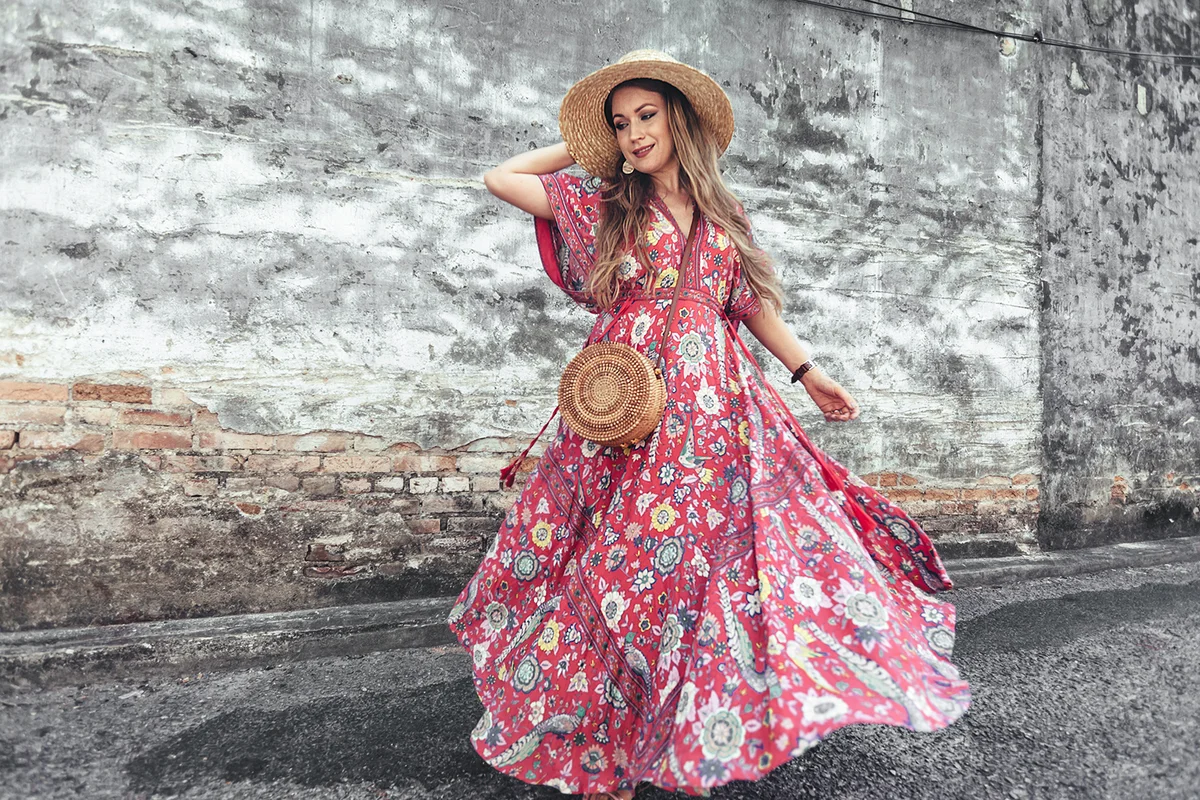 Boho girl in maxi dress