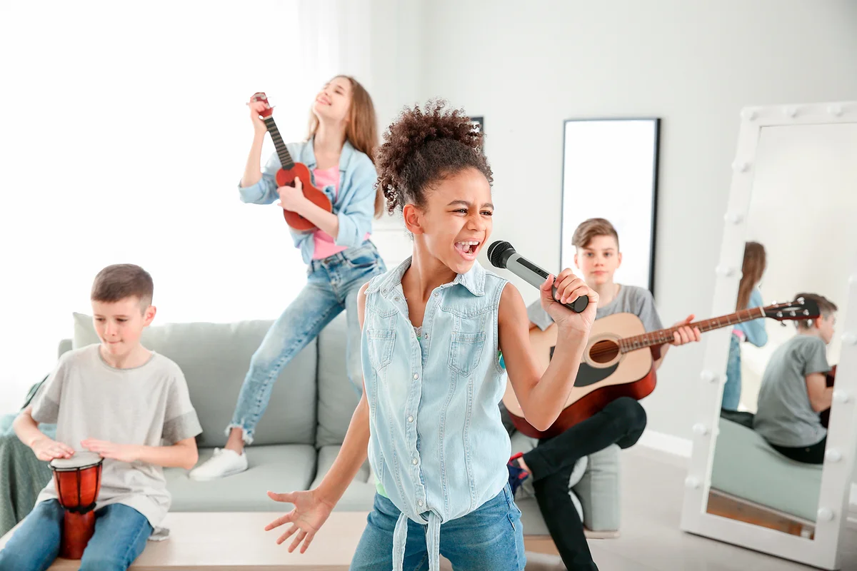 kids singing in the living room