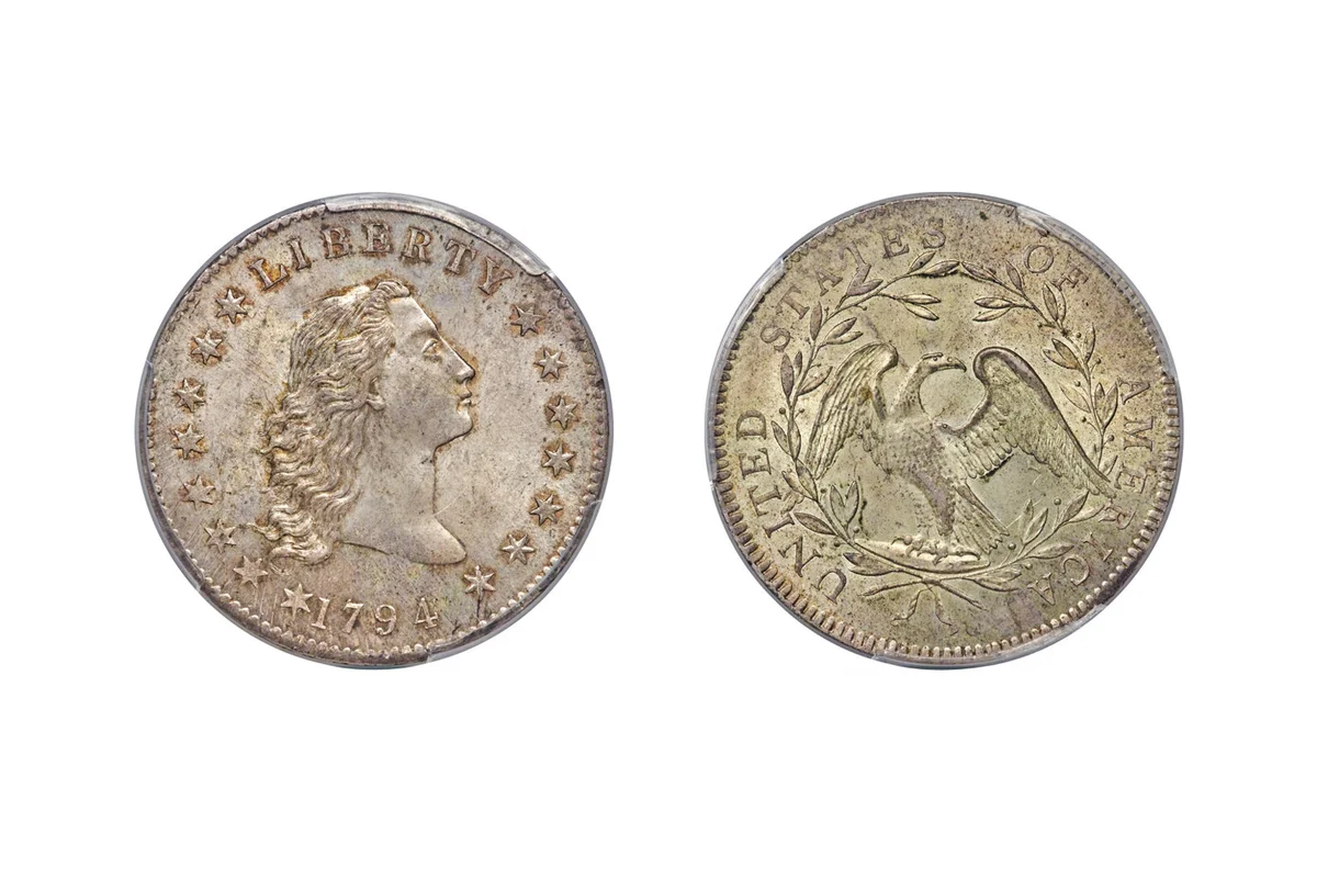 Flowing Hair Silver Dollar coin with de Goddess Liberty