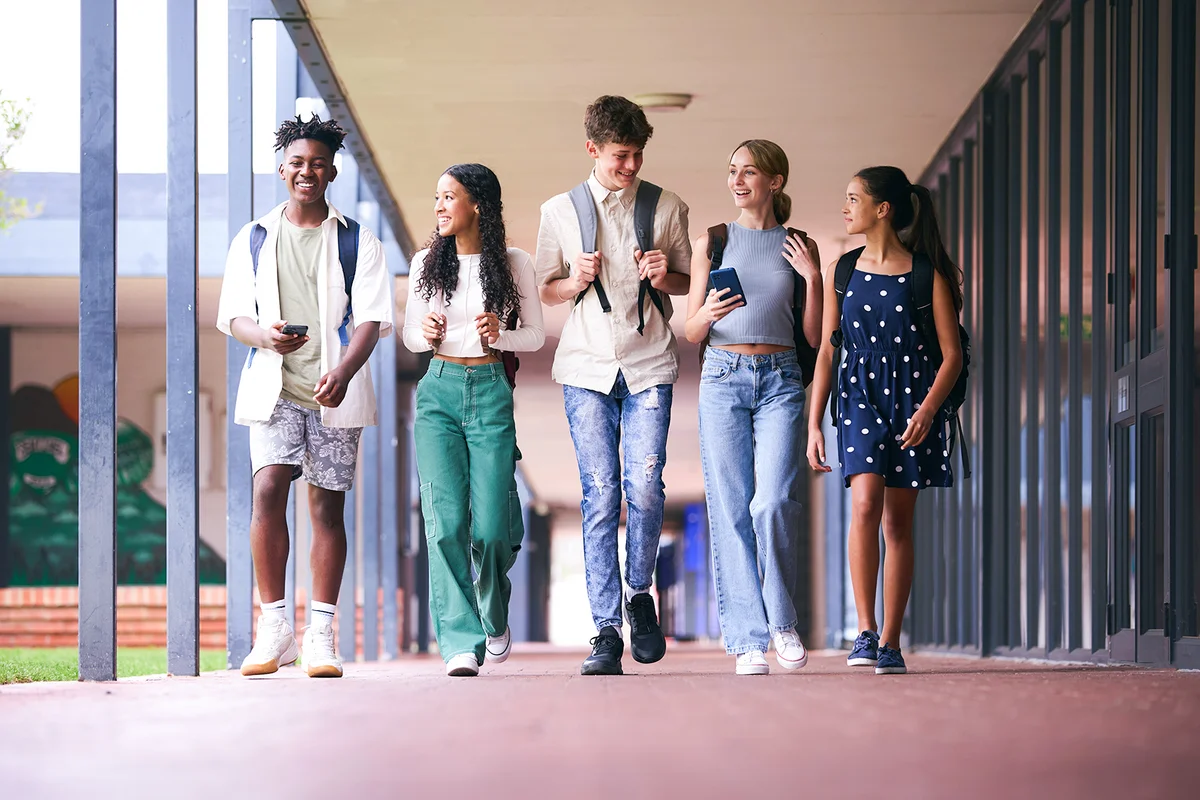 Teenage students Outdoors Walking To Class