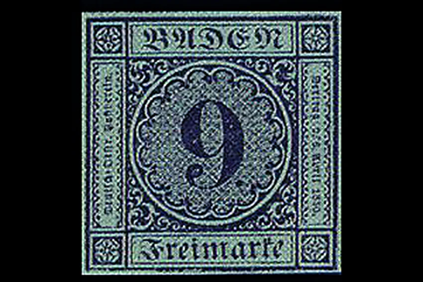 Baden 9kr blue-green error of color, 1852