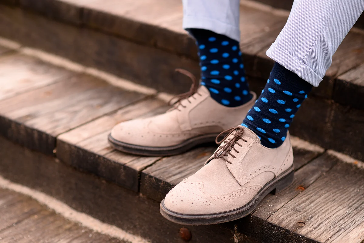 men elegant shoes with blue socks