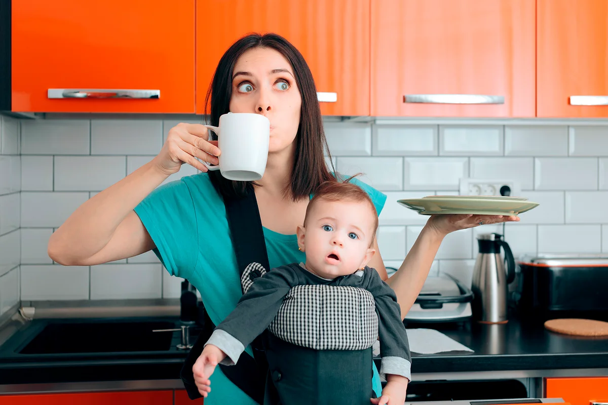 Busy Multitasking Mom with Baby