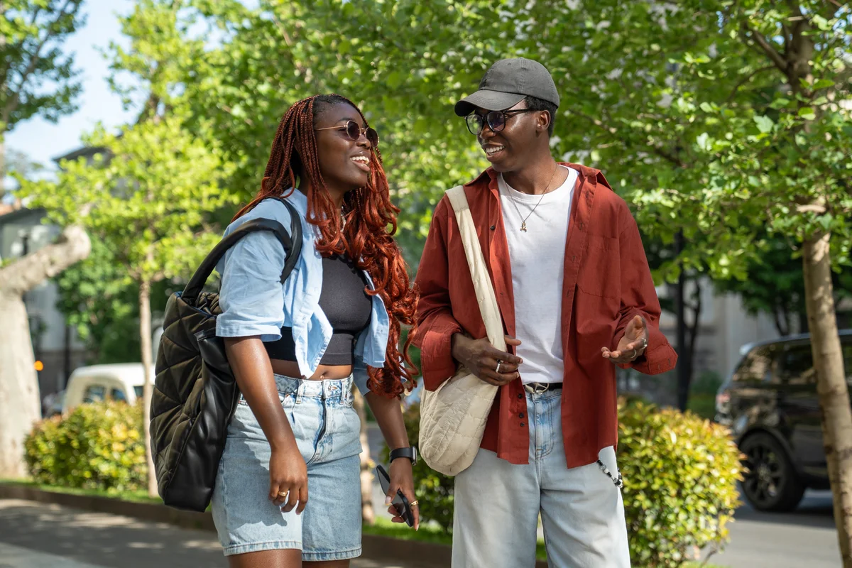 Couple walking outdoors