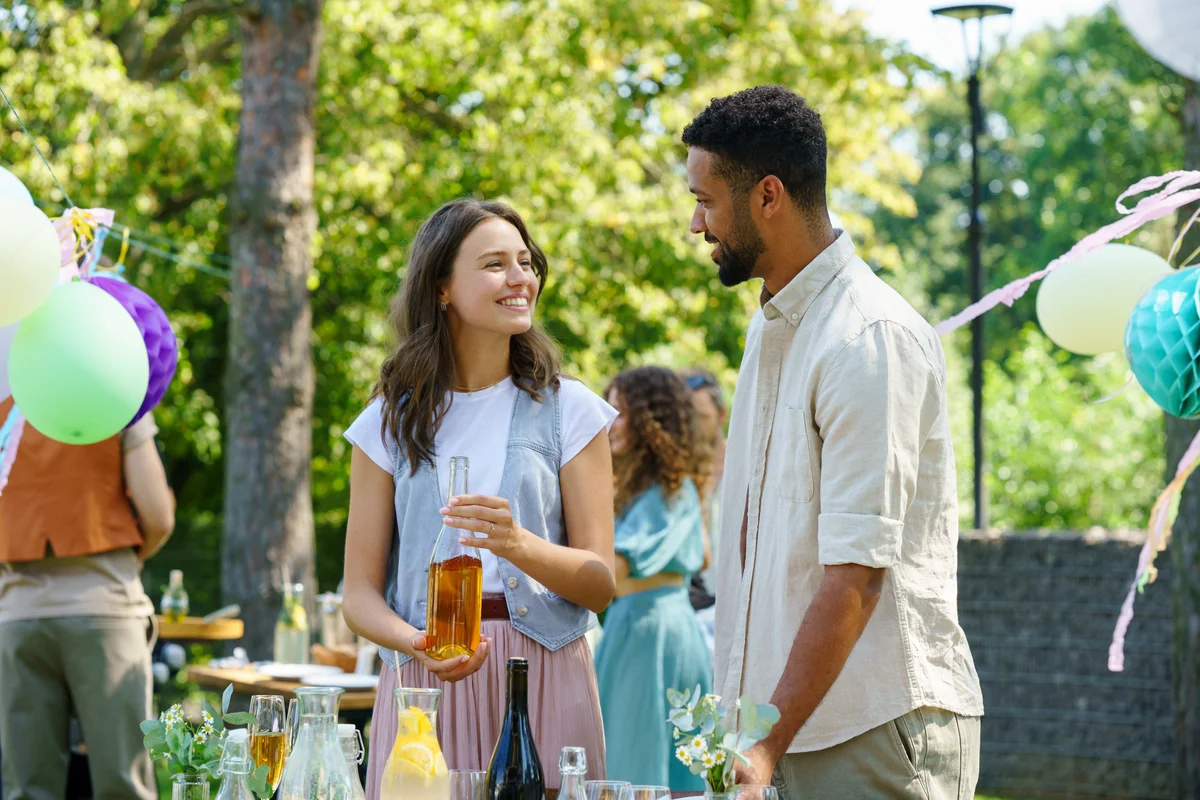 couple talking at a party