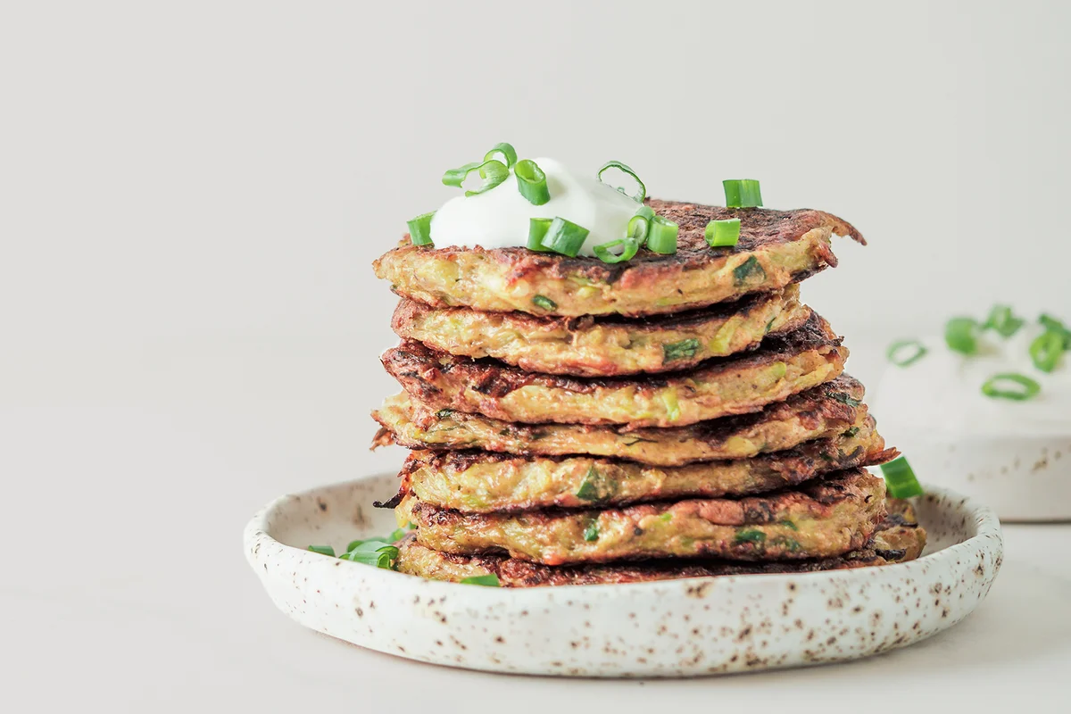 Traditional zucchini fritters in stack
