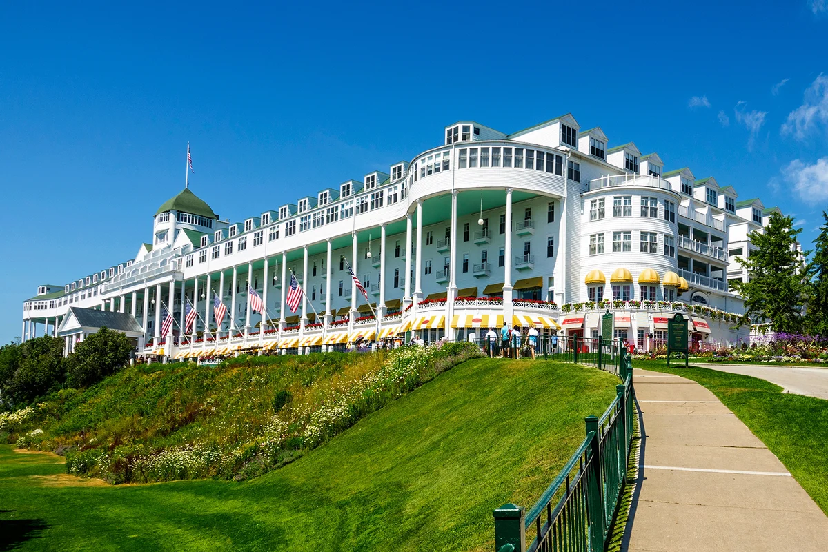 The Grand Hotel on Mackinac Island located in Lake Huron, Michigan.