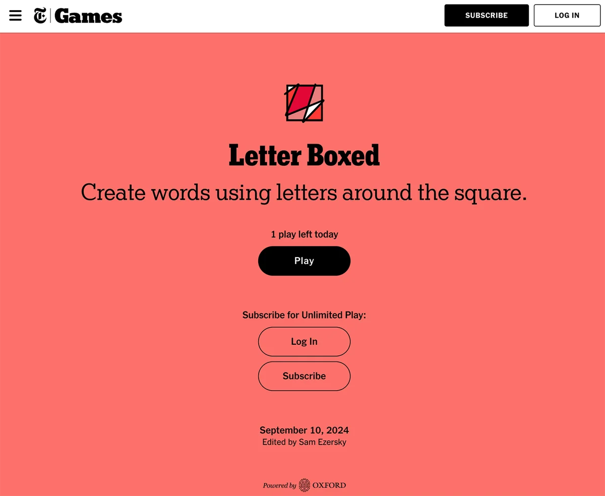 Screenshot of Letter Boxed Game