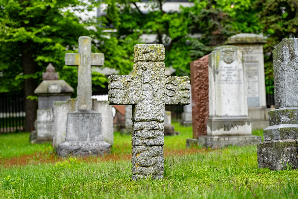 Headstones in the historic Christian city cemetery.