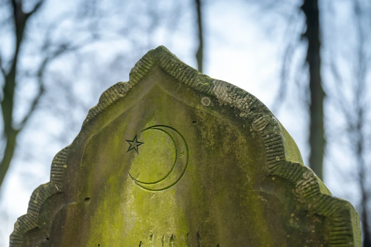 Moon and star, symbols on a grave in a Muslim Tatar cemetery