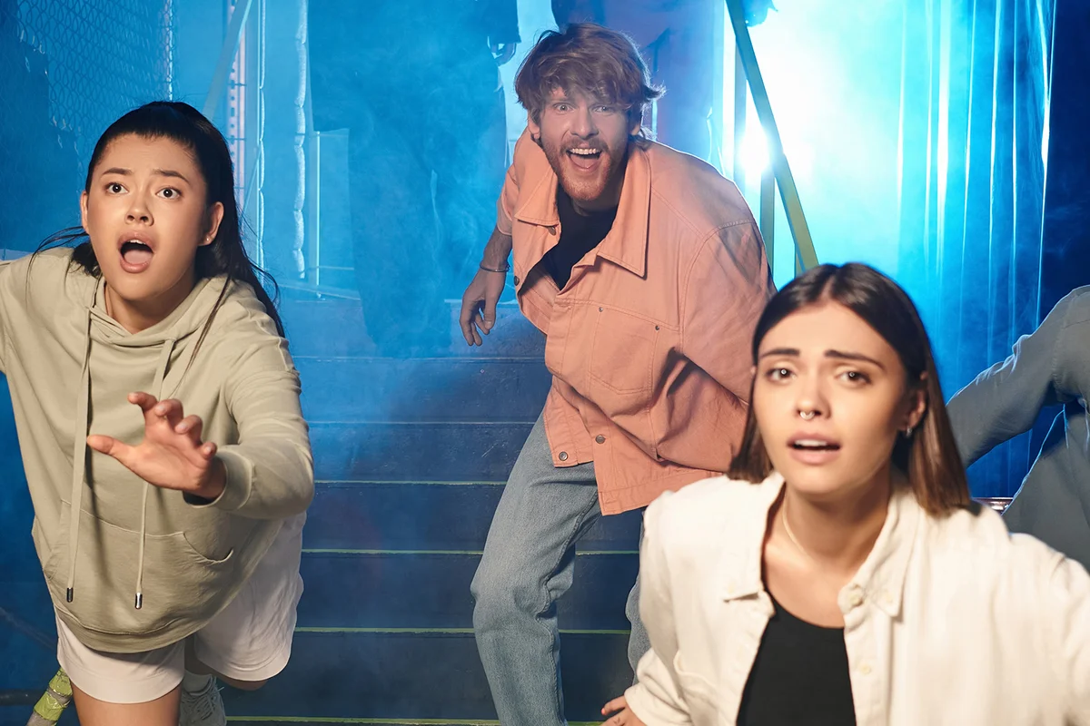 friends running from scary people