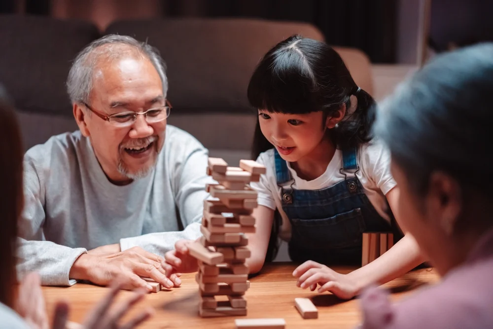family playing Jenga