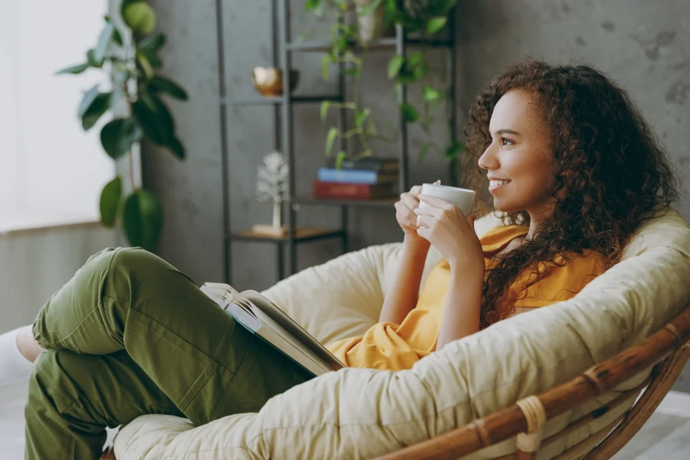 woman relaxing with a cup of tea