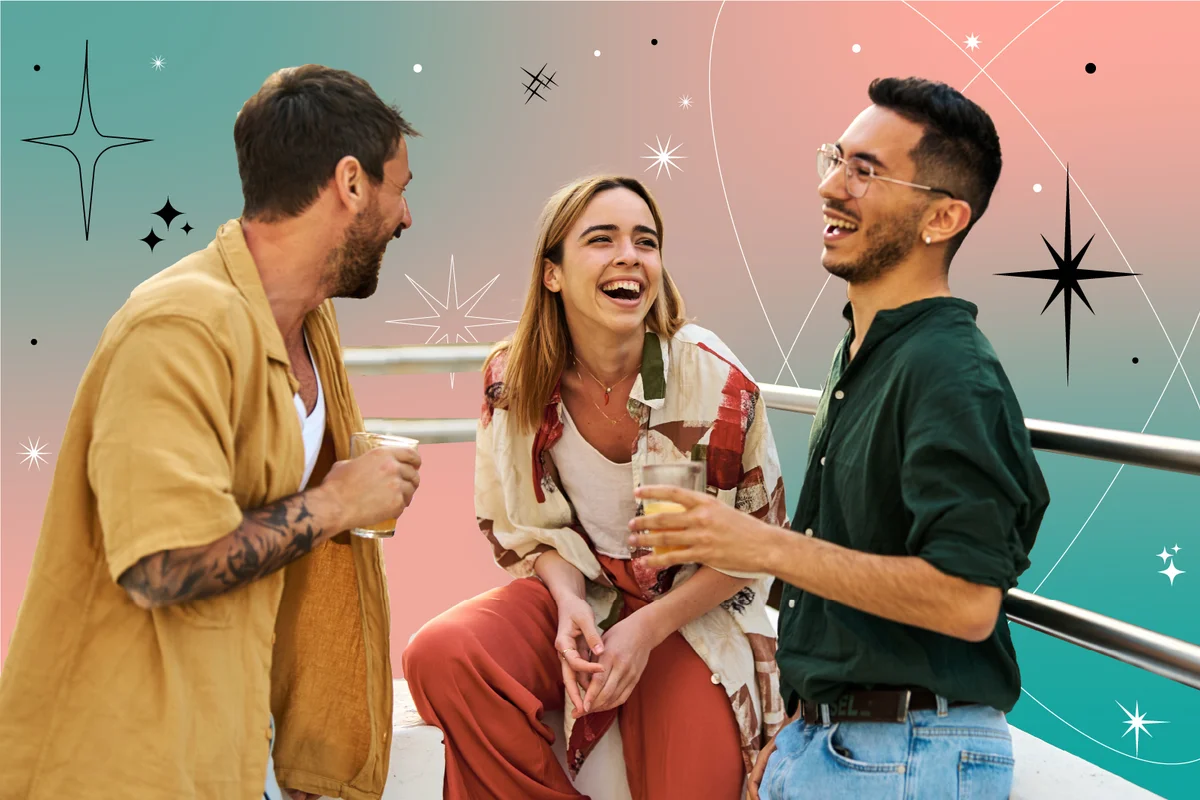 Three friends laughing together