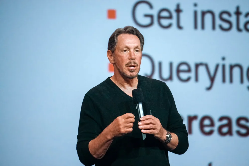 Larry Ellison giving a speech at Oracle Open World Conference