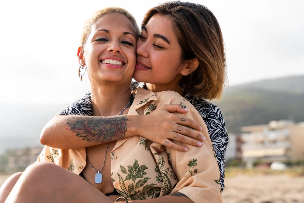 couple embracing on the beach