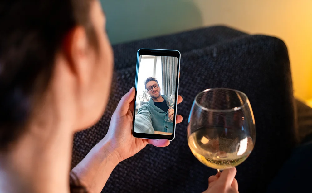 woman face timing partner
