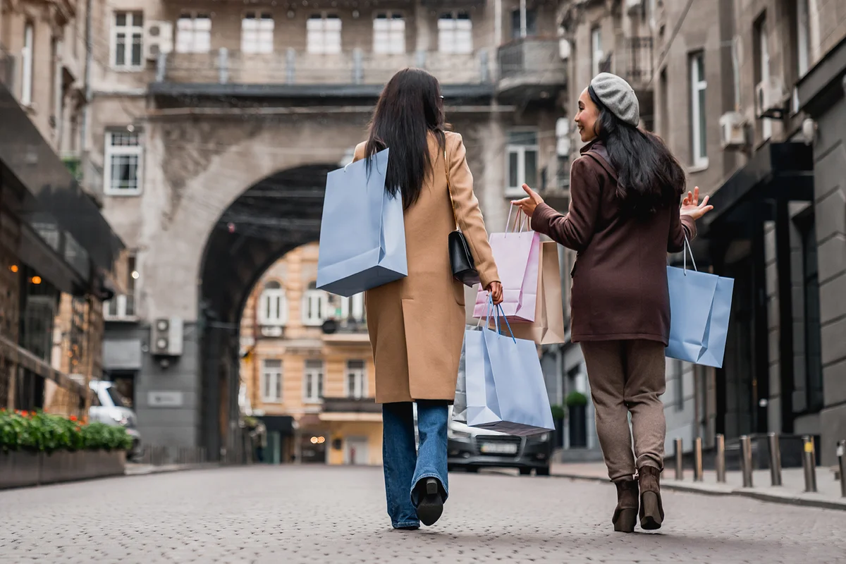 female friends out for shopping in the city