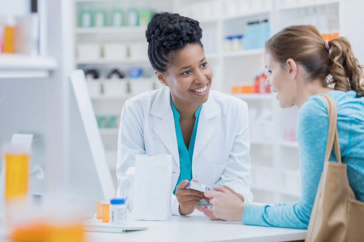 Customer asks pharmacist question about medication