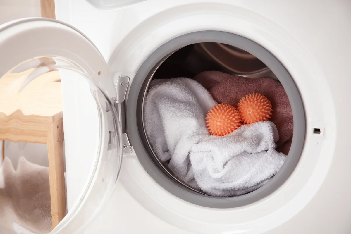 Dryer balls and towels in washing machine