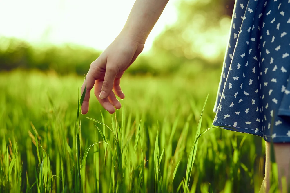 hand touching grass