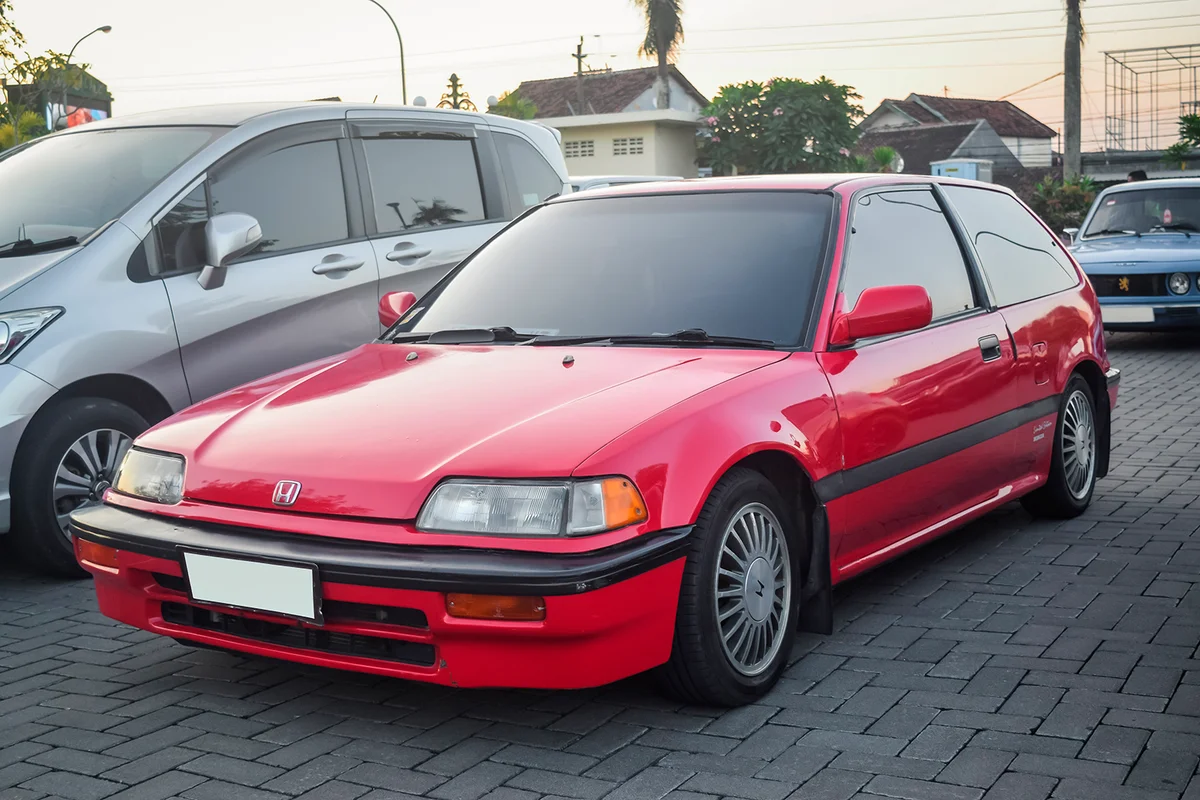 Yogyakarta Indonesia July 29 2023 red Honda Civic EF in retro car meet parking lot