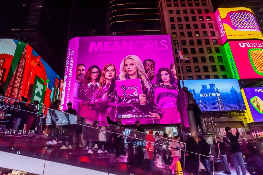 New York NY USA-January 10, 2024 Advertising for the movie musical Mean Girls, based on the Broadway musical, which is based on the 2004 film