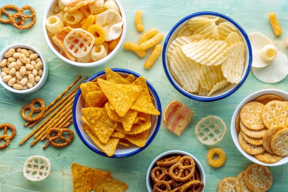 Assortment of crunchy snacks